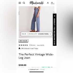 Madewell The Perfect Vintage Wide Leg Jean Size 28